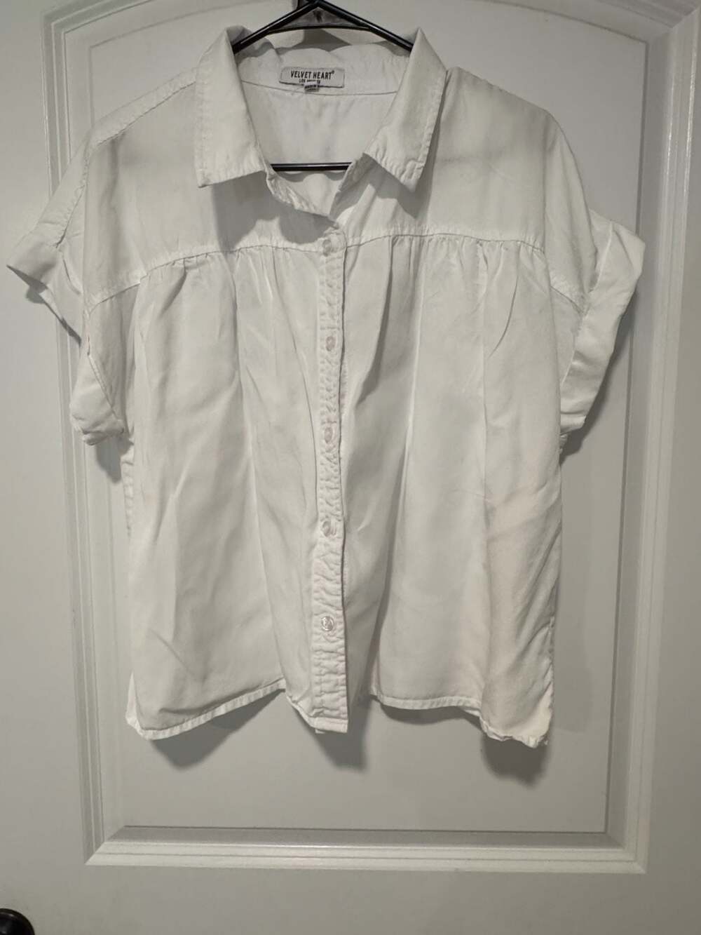 White Boxy Button Up Shirt Coastal Minimalist Quiet Luxury Women’s Large